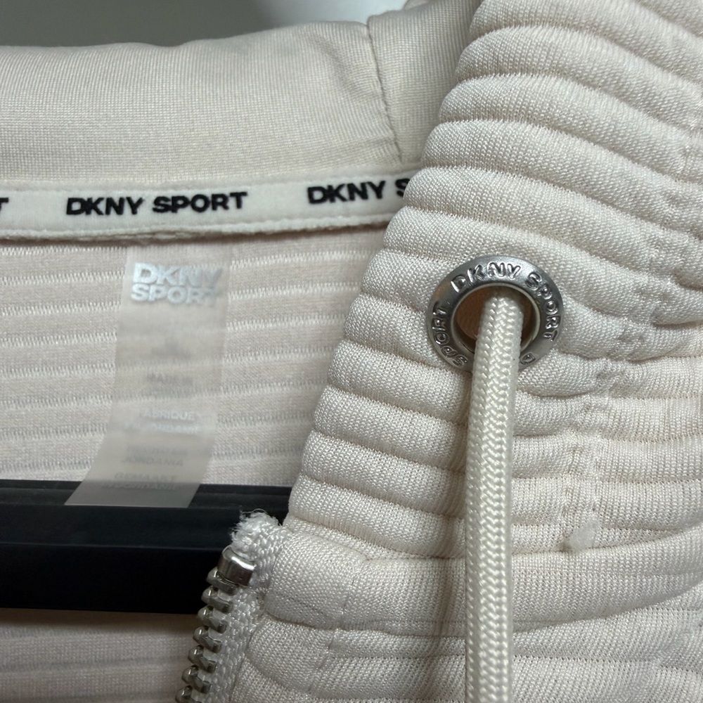 DKNY Sport Women’s Ribbed Zip Hoodie Jacket Sand Beige XL - Picture 8 of 12